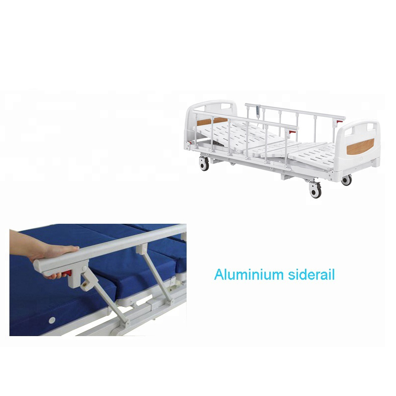 Low hospital bed with foldable side rails